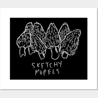 Wild Edible Foraged Mushrooms "Sketchy Morels" Posters and Art